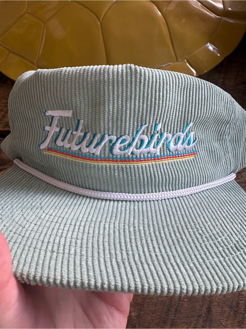 Futurebirds Mint Corduroy Rope-Front Hat